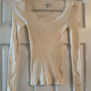 Topshop Ivory Neutral Ribbed Long Sleeve Top